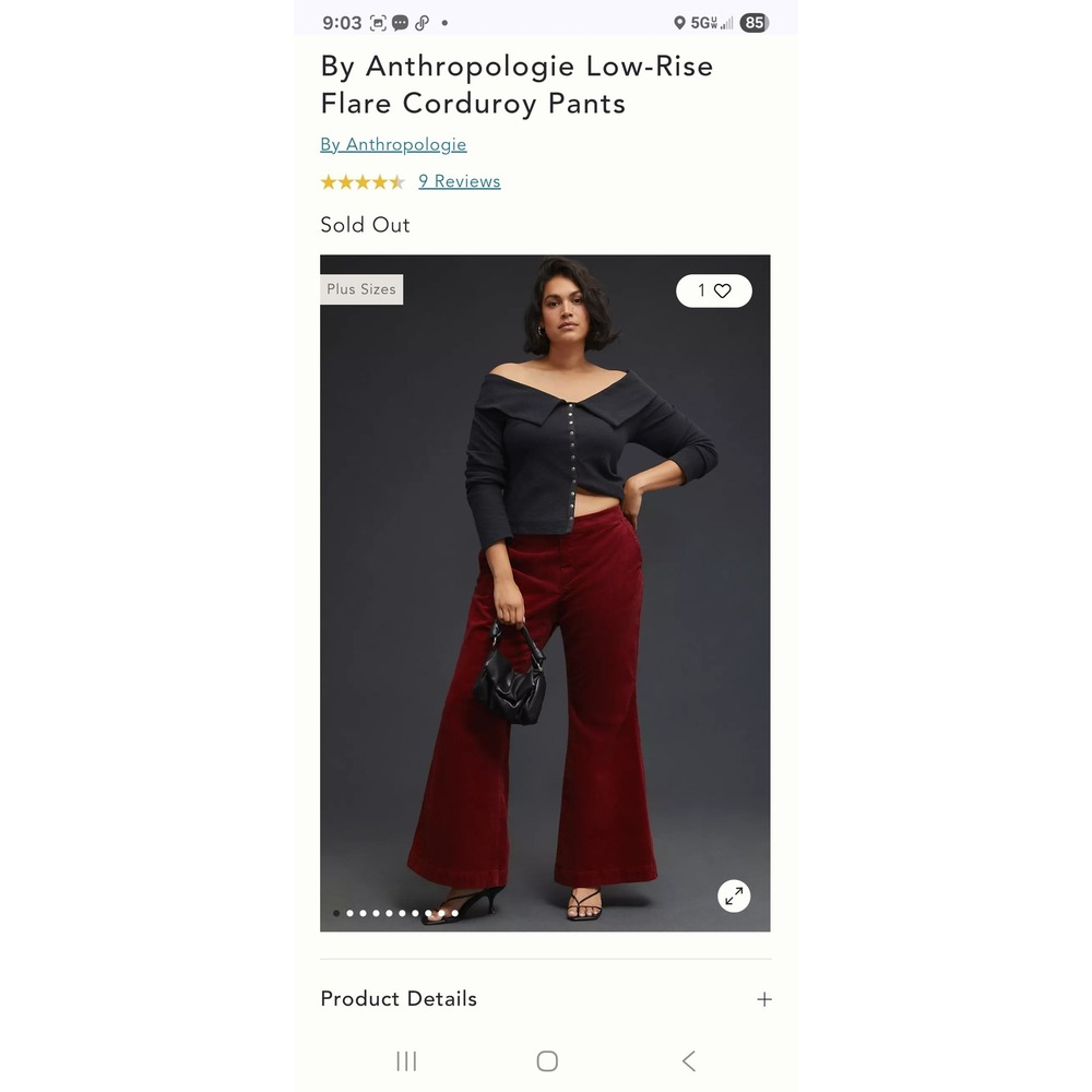 Anthropologie Low Rise Flare Corduroy Pants Burgundy Plus Size